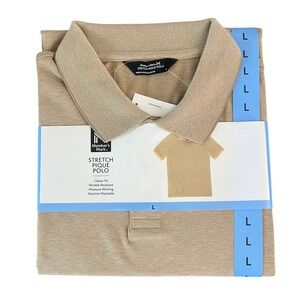 Members Mark Mens Stretch Pique Polo‎ Shirt Khaki Tan Classic Fit Large NWT